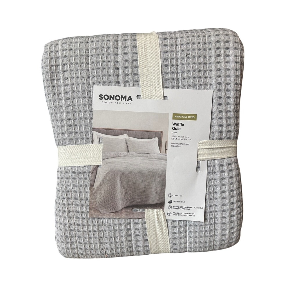 Sonoma Cal King/King Waffle Woven Quilt Blanket Grey 104" x 99" GIFT Fall NEW